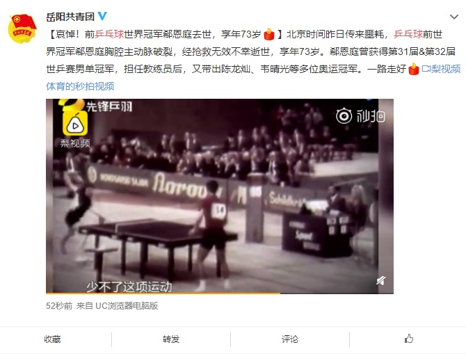 乒乓球前世界冠军郗恩庭因病去世  享年73岁